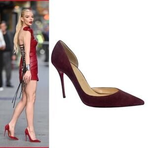 Christian Louboutin Iriza 100mm Half d'Orsay Suede Pump Burgundy Size 38.5